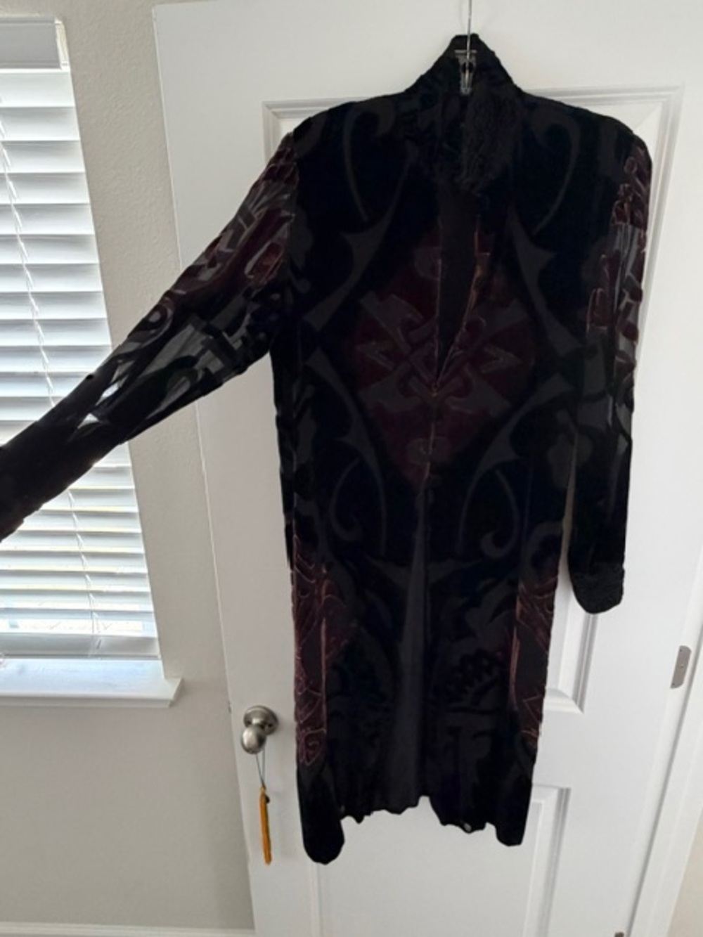 Marian Clayden Velvet Long Sleeve Blazer Cape Dress - Black & Deep Orange
